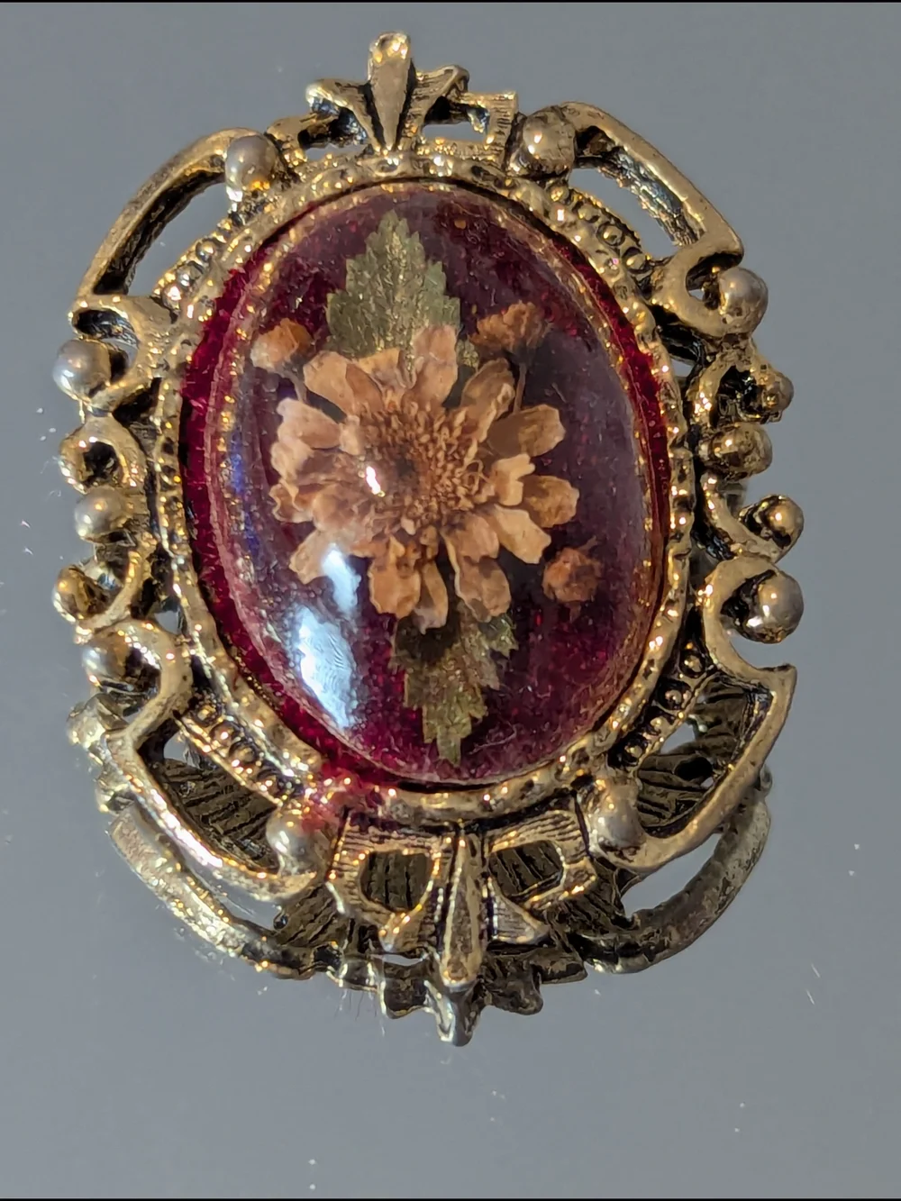 Gold-Tone Floral Resin Broach